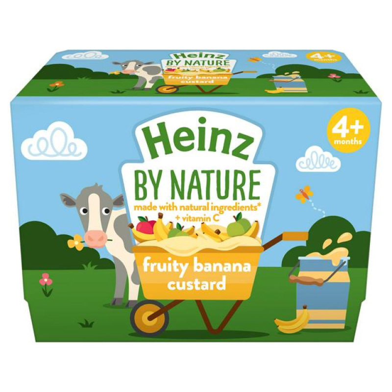 Heinz, By Nature, Fruity Banana Custard, 4+ Months, 4 x 100g