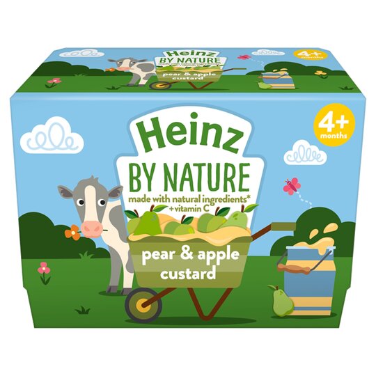 Heinz, By Nature, Pear & Apple Custard, 4+ Months, 4 x 100g