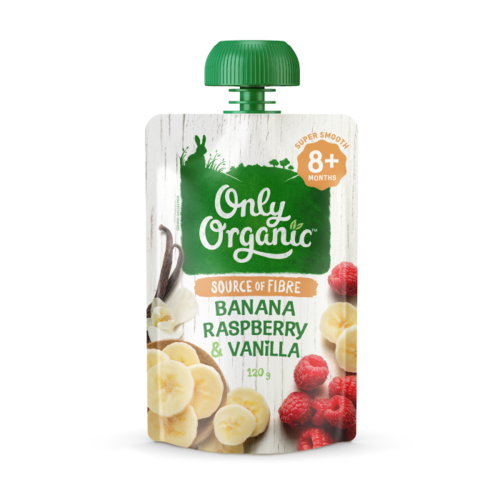 Only Organic Banana Raspberry & Vanilla Baby Food Pouch 120g